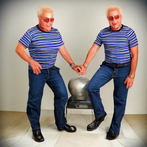 Prompt: the nova twins as 5 0 year old men