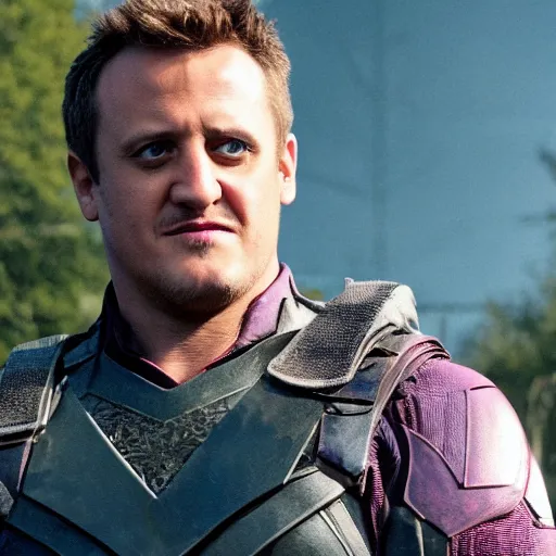 Prompt: film still of Jason Segel playing Hawkeye in The Avengers, 4k