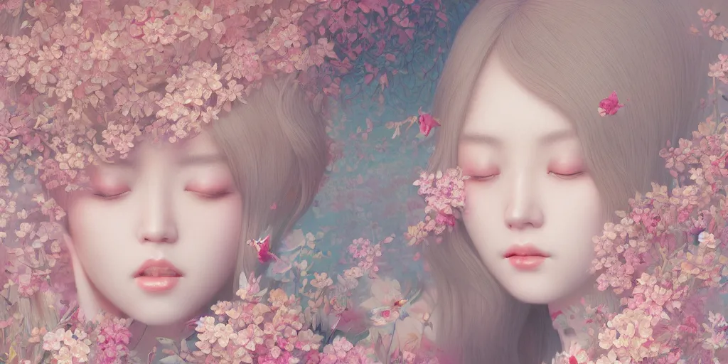 Image similar to breathtaking delicate detailed concept art painting pattern blend of flowers and girls, by hsiao - ron cheng, bizarre compositions, exquisite detail, pastel colors, 8 k