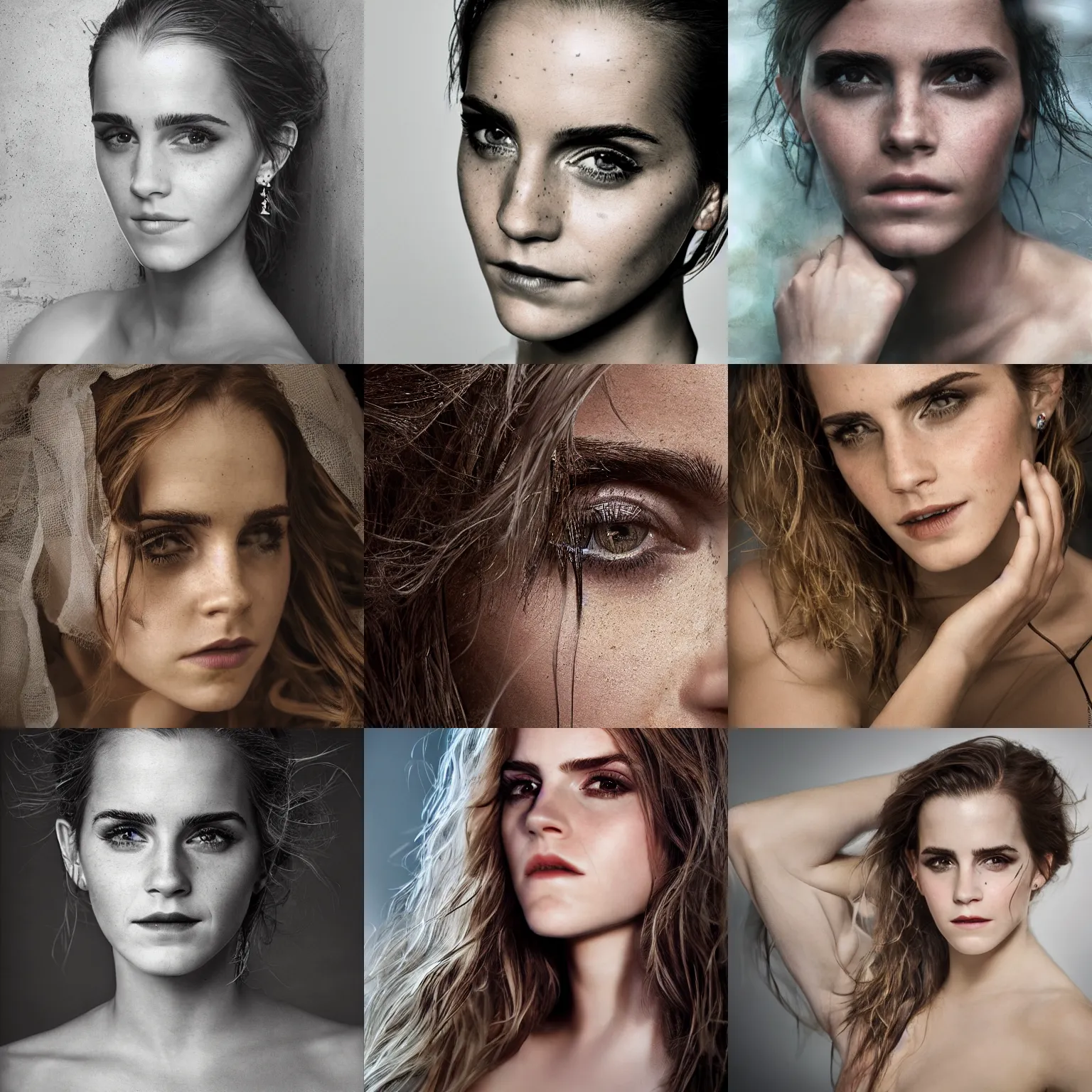 Prompt: portrait, closeup, emma watson, low key, studio photography by stefan gesell