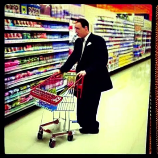 Prompt: “ security camera footage of peewee herman shoplifting from walmart ”