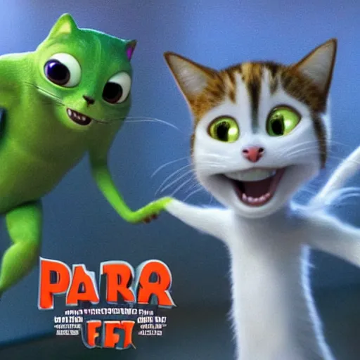 Prompt: a cinematic fill still from a 2015 Pixar movie where anthropomorphic cats battle against aliens, in the style of Pixar, shallow depth of focus