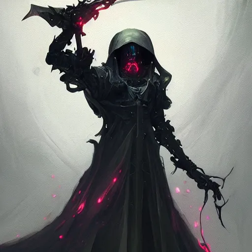 Image similar to portrait of a terrifying cybernetic grim reaper of death, cyberpunk concept art by pete mohrbacher and artgerm and wlop and greg rutkowski and deathburger, digital art, highly detailed, intricate, sci-fi, sharp focus, Trending on Artstation HQ, deviantart, unreal engine 5, 4K UHD image