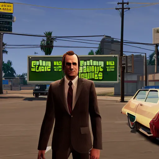 Image similar to saul goodman as a grand theft auto 5 character