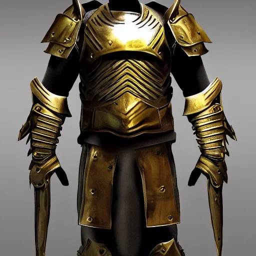 Image similar to spartan armor concept made of steel and leather with golden details and LED lights, concept art, armor