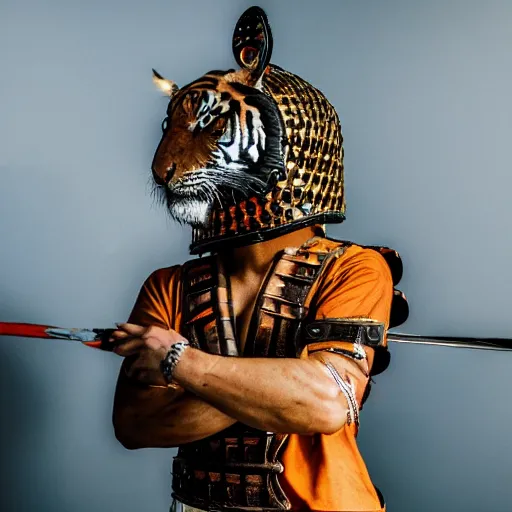 Prompt: photo of a warrior with tiger armour