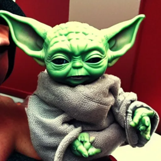 Prompt: baby yoda hanging out with iron man