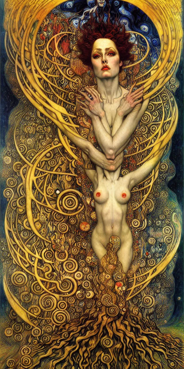 Image similar to Divine Chaos Engine by Karol Bak, Jean Delville, William Blake, Gustav Klimt, and Vincent Van Gogh, symbolist, visionary