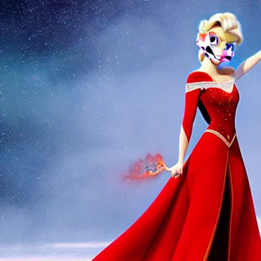 Image similar to elsa in a red dress with fire powers