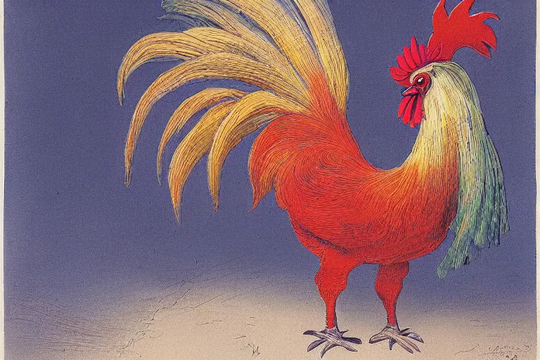 Image similar to illustration of a rooster, by karl wilhelm de hamilton, sharp focus, lively colors, portrait