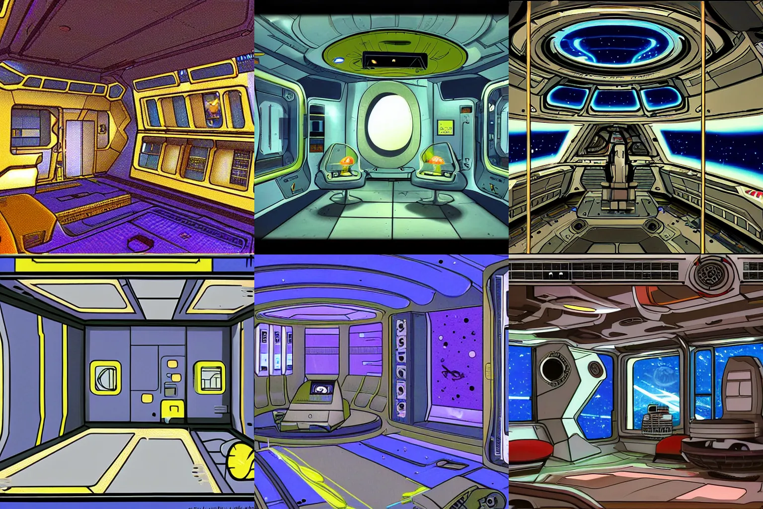 Prompt: inside a spaceship, from a space themed Serria point and click 2D graphic adventure game, made in 1999