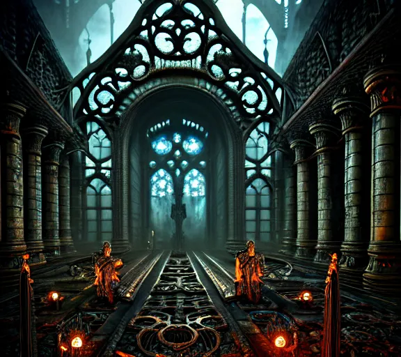 Image similar to steam necropolis, memento mori, gothic, neo - gothic, art nouveau, hyperdetailed copper patina medieval icon, stefan morrell, philippe druillet, ralph mcquarrie, concept art, steampunk, unreal engine, detailed intricate environment, octane render, moody atmospherics, volumetric lighting, ultrasharp, ominous, otherworldly