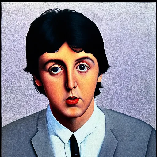 Prompt: painting of a young paul mccartney by rene magritte, hd, 4 k, detailed, award winning