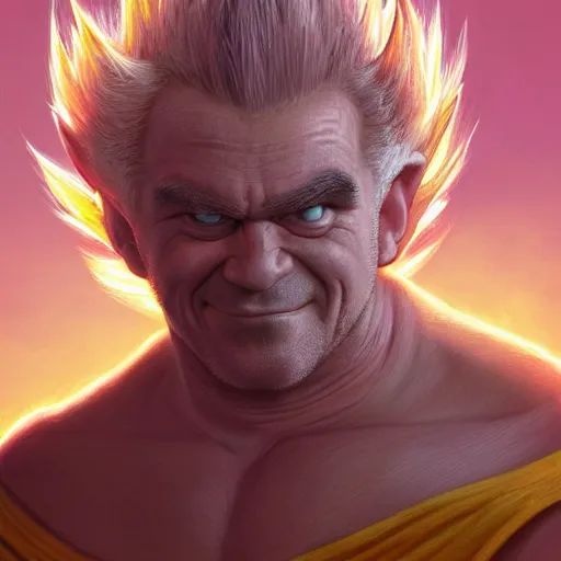 Prompt: super saiyan trevor philips as shrek the hedgehog, highly detailed, digital painting, artstation, concept art, smooth, sharp focus, illustration, art by artgerm and greg rutkowski and alphonse mucha