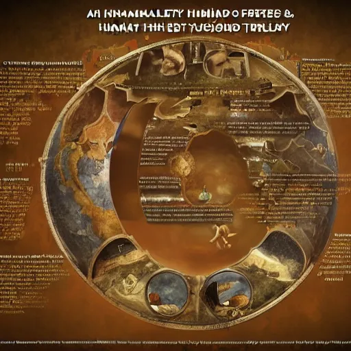 Image similar to A world where humanity remained loyal to archaic forces, and what followed was an unprecedented era of spiritual alchemy, Infographic and Marginalia, Artstation, epic