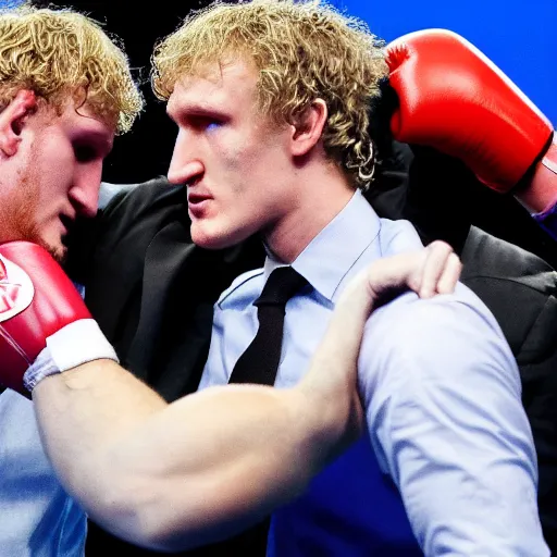 Prompt: valdimir putin boxing logan paul in the ring