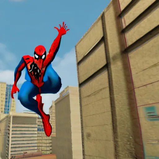 Prompt: spider man in gta san andreas, screenshot