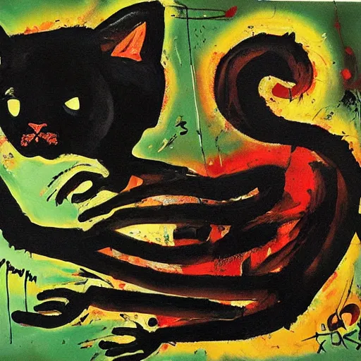 Image similar to black cat painted by jackson pollock