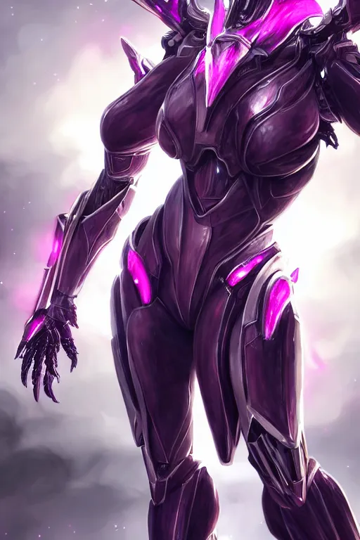 Image similar to cinematic bust shot, hyperdetailed elegant beautiful stunning giant robot mecha hot female goddess dragon, sharp spines, sharp metal ears, smooth purple eyes, smooth fuschia skin, smooth silver armor, nebula size, space, epic proportions, epic scale, warframe fanart, macro giantess, furry art, dragon art, goddess art, giantess art, furaffinity, octane