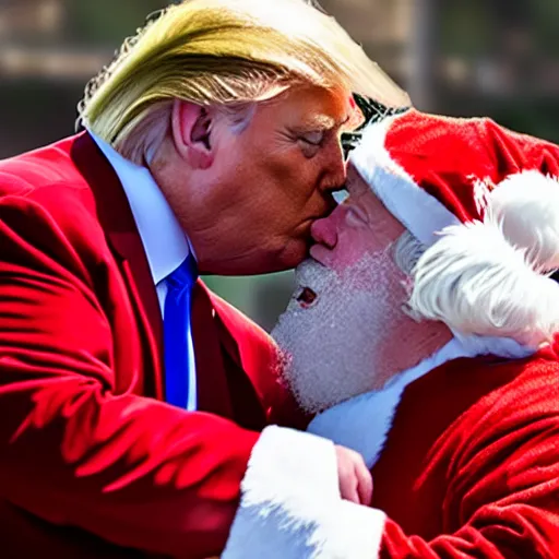 Prompt: donald trump kissing santa clause