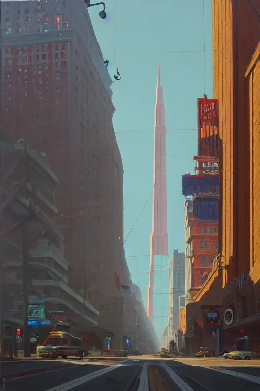 Image similar to Market Street, San Francisco; oil on canvas by Klaus Bürgle and Simon Stålenhag;