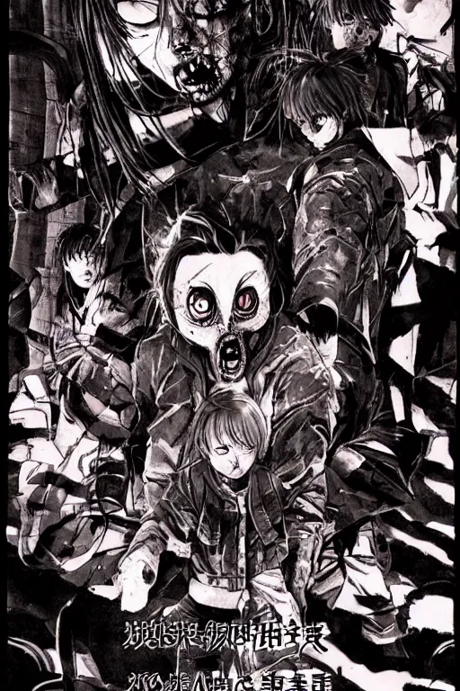 Prompt: 9 0 s seinen horror action manga cover art