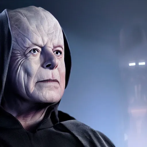 Image similar to elon musk as emperor palpatine as seen in stars wars episode 3 , 8k resolution, full HD, cinematic lighting, award winning, anatomically correct