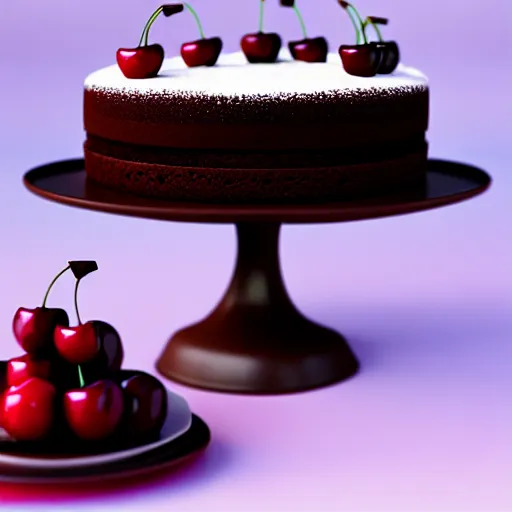 Prompt: chocolate cake with a cherry on top, octane render, unreal engine, high quality, 8 k