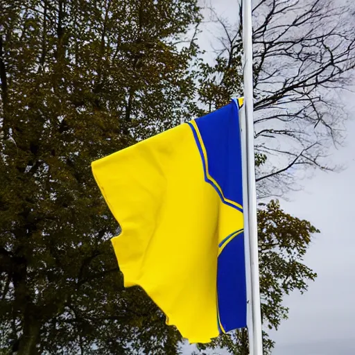 Prompt: a Swedish flag on a flag pole flapping in the wind on sandhamn