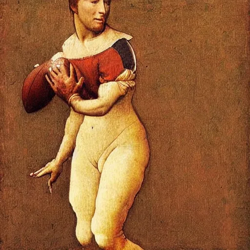 Image similar to Olivia Newton-John playing football by Leonardo da Vinci