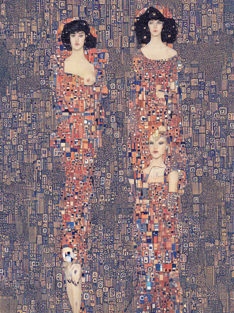 Image similar to isometric symmetrical futuristic female isometric city portrait by klimt