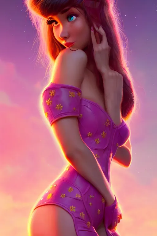 Image similar to pixar woman madison beer rave girl | soft creamy polished decadent vixen floral ornate masterpiece | weta disney movie still portrait photo | sci fi, fantasy, film, 8 k, highly detailed, artstation, realism | beeple, artgerm, mucha, wlop, loish |