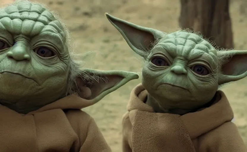 Image similar to still of Yoda in Better Call Saul (2014), cinematic, very symmetrical, shot by Wes Anderson, realistic