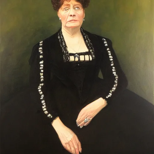 Prompt: portrait of a victorian lady in a black velvet dress, oil, realism, large strokes of paint