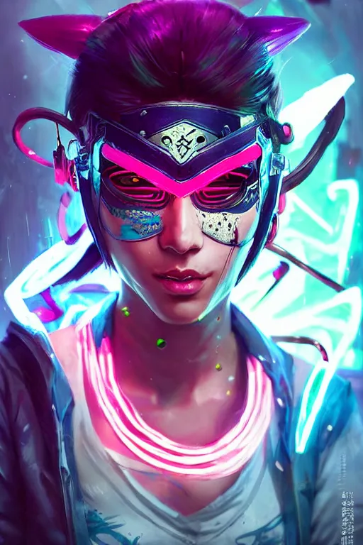 Image similar to akali from league of legends, cyberpunk futuristic neon. wearing ninja face mask decorated with traditional japanese ornaments by ismail inceoglu dragan bibin hans thoma greg rutkowski alexandros pyromallis nekro rene maritte illustrated, perfect face, fine details, realistic shaded, fine - face, pretty face, masterpiece