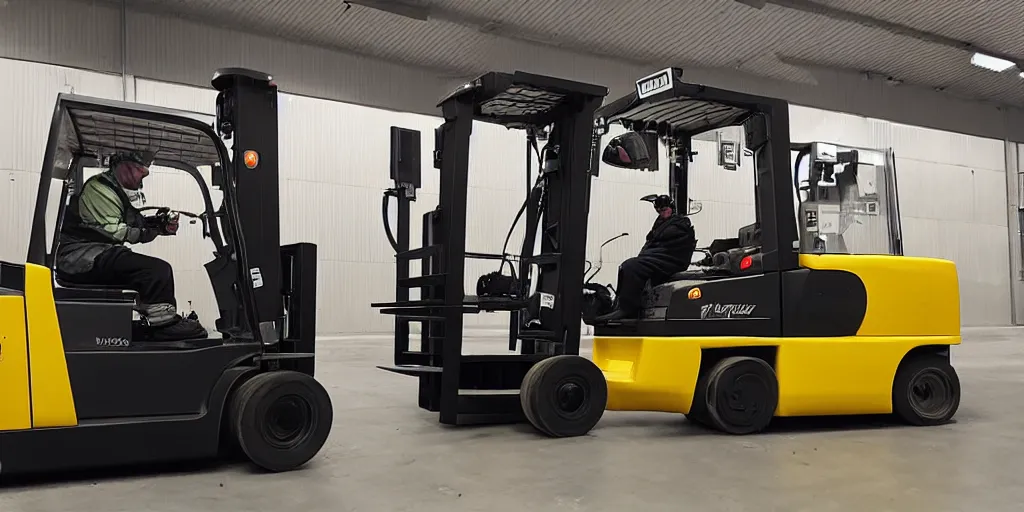 Image similar to funny forklift operator with a vr headset