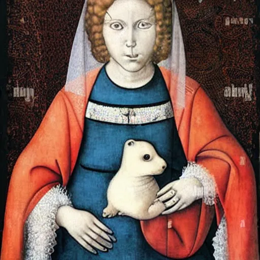 Image similar to portrait of a baby harp seal dressed as a christian saint, sandra bottecelli 1 4 9 0