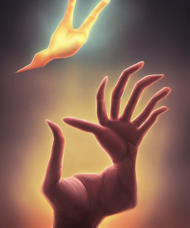 Prompt: a giant hand reaching from a portal in the sky, in the art style of robbie trovino, digital painting, artstation, instagram, sharp focus, illustration, surrealism