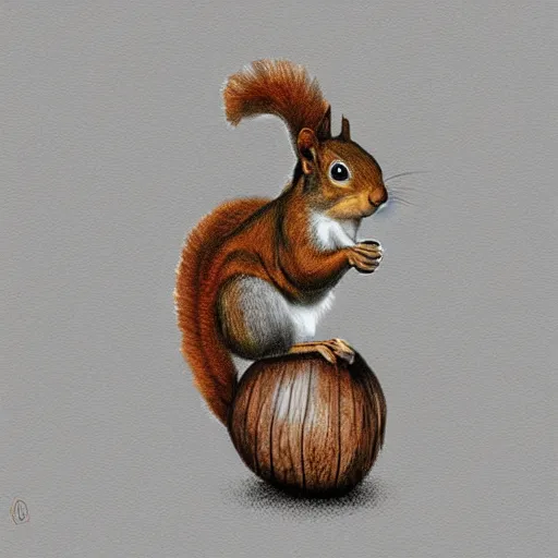 Prompt: squirrel in acorn armor, digital art