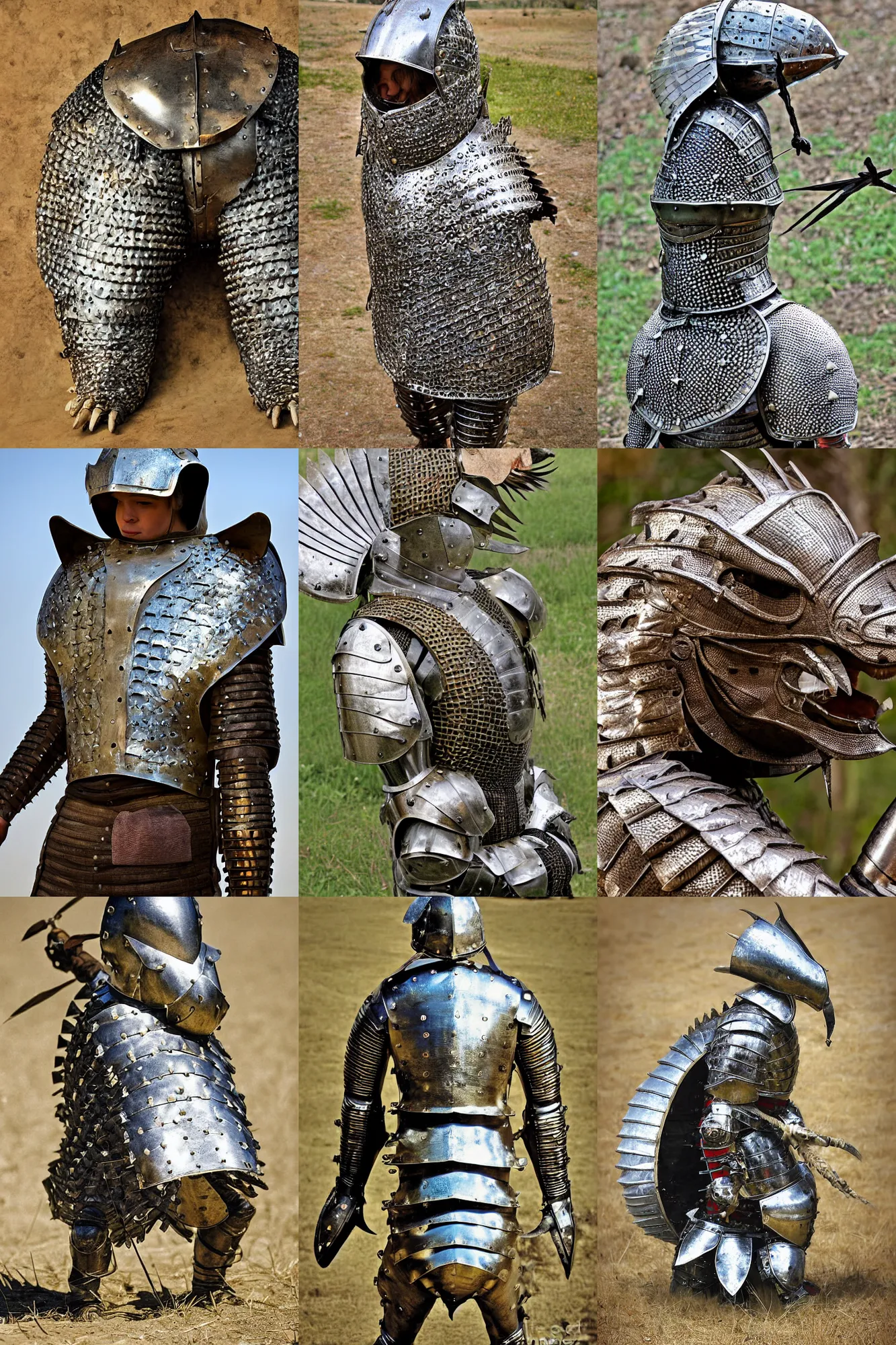 Prompt: medieval armor made of armadillo, photograph