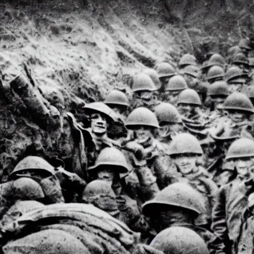 Prompt: Still image of Jerma985 in the trenches of world war one, old black and white war photograph, film grain