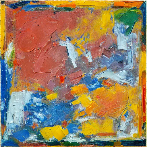 Image similar to oil paint impasto relief, abstract by mondrian, multi layered thick brush marks, some splattered paint, in the style of ivan shishkin and frank auerbach and van gogh