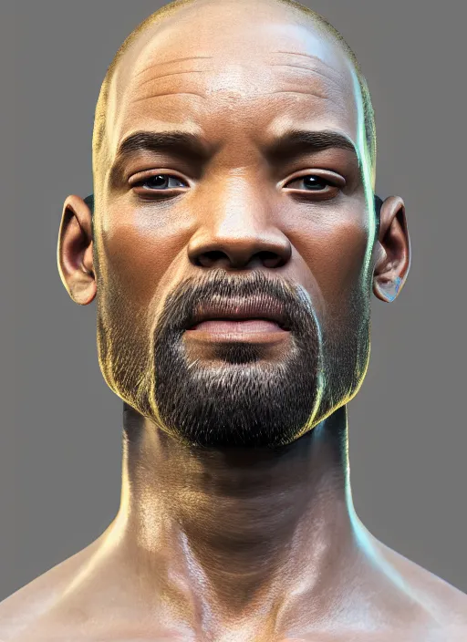 Image similar to portrait of stone will smith, au naturel, hyper detailed, digital art, trending in artstation, cinematic lighting, studio quality, smooth render, unreal engine 5 rendered, octane rendered, art style by klimt and nixeu and ian sprigger and wlop and krenz cushart