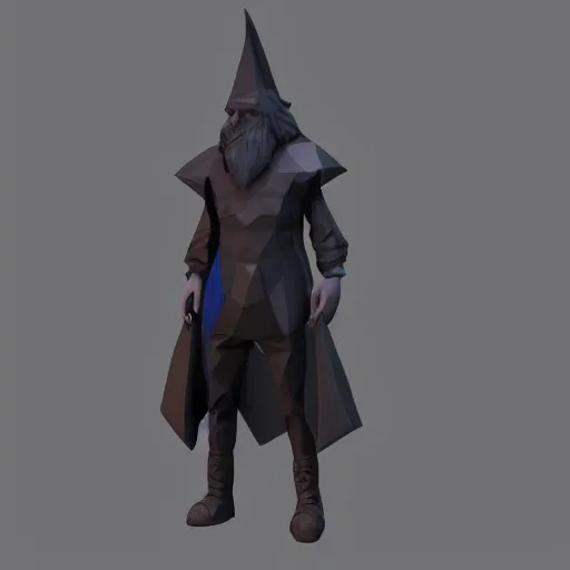 Prompt: Low poly 3D model of a wizard, Unreal Engine, Blender, 4K, shaders