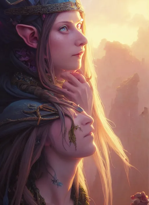 Image similar to highly detailed portrait of a elf woman pirate with long hair, stephen bliss, unreal engine, fantasy art by greg rutkowski, loish, rhads, ferdinand knab, makoto shinkai and lois van baarle, ilya kuvshinov, rossdraws, tom bagshaw, alphonse mucha, global illumination, radiant light, detailed and intricate environment