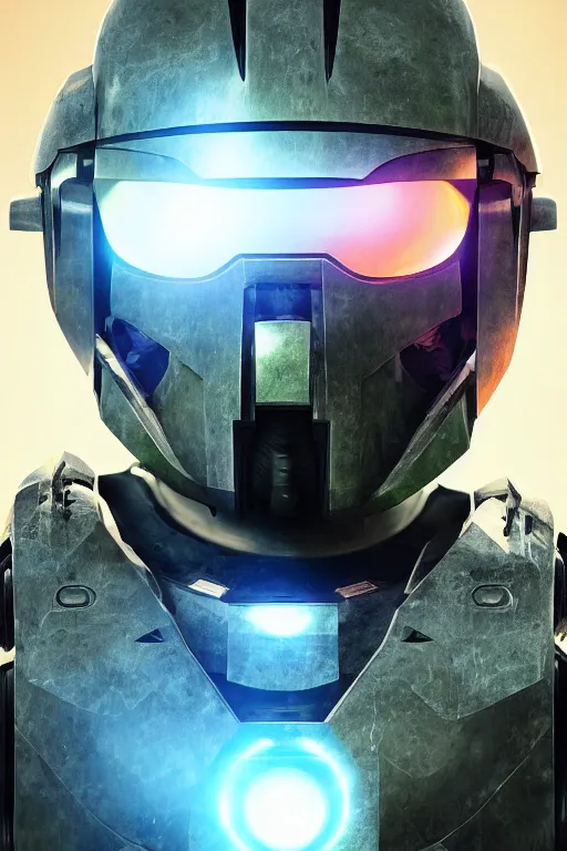 Image similar to robot ninja mask helmet halo master chief radiating a glowing aura global illumination ray tracing hdr fanart arstation by ian pesty and katarzyna da „ bek - chmiel