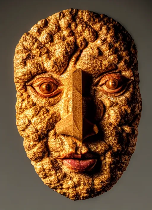 Image similar to face made of walnuts, sharpfocus, photorealism, soft diffuse autumn lights, some sun light ray, dark room wall, canon 5 d 5 0 mm lens