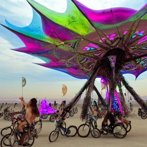 Image similar to aliens dancing on a art car at burningman