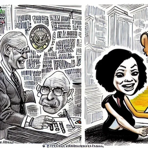 Image similar to The Artwork of R. Crumb and his Cheap Suit - Joe Biden and Kamala Harris, pencil and colored marker artwork, trailer-trash lifestyle