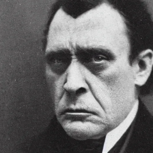 Image similar to close up photo portrait of a 19th century brutal angry gangster by Diane Arbus and Louis Daguerre